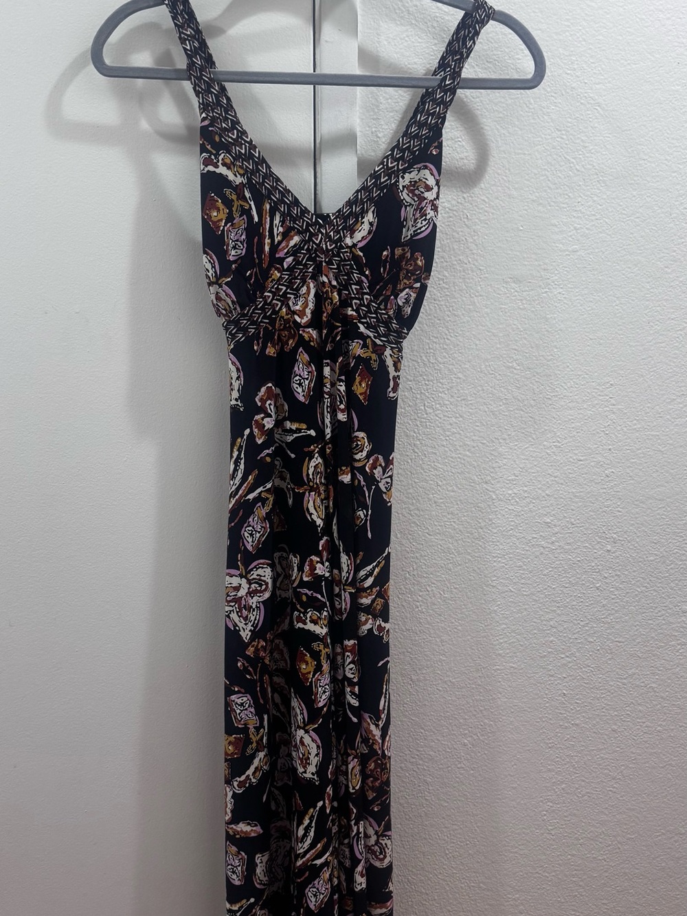 INC International Concepts Black Floral Maxi Dress with Braided Straps